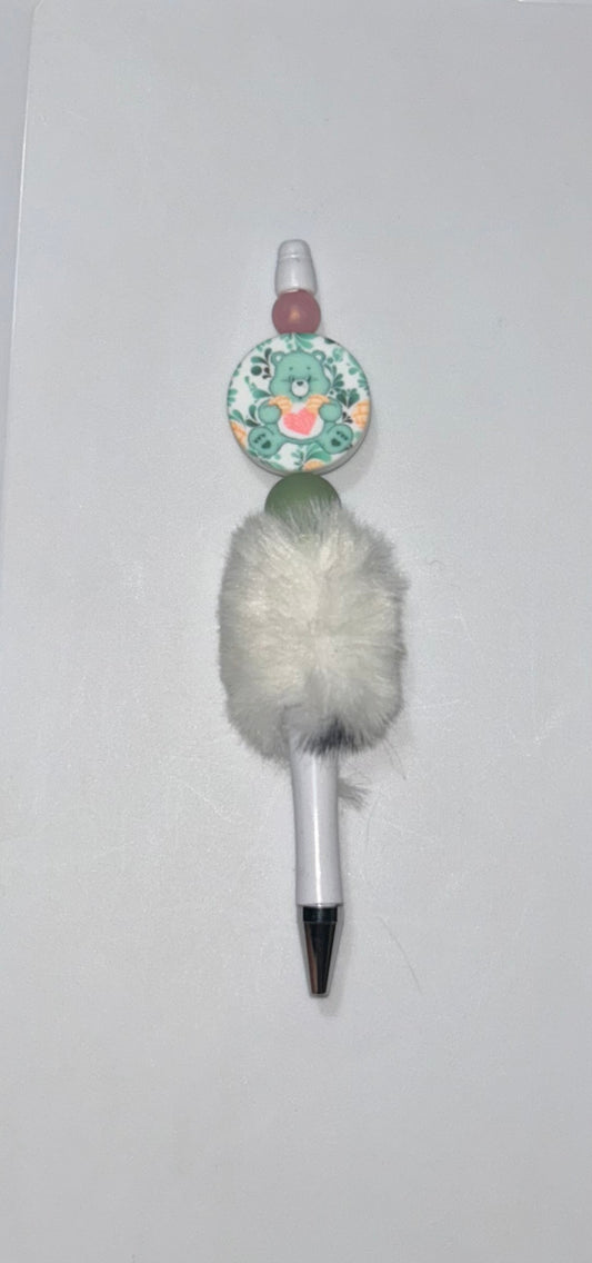Green CareBear Black/White Pompom Pen
