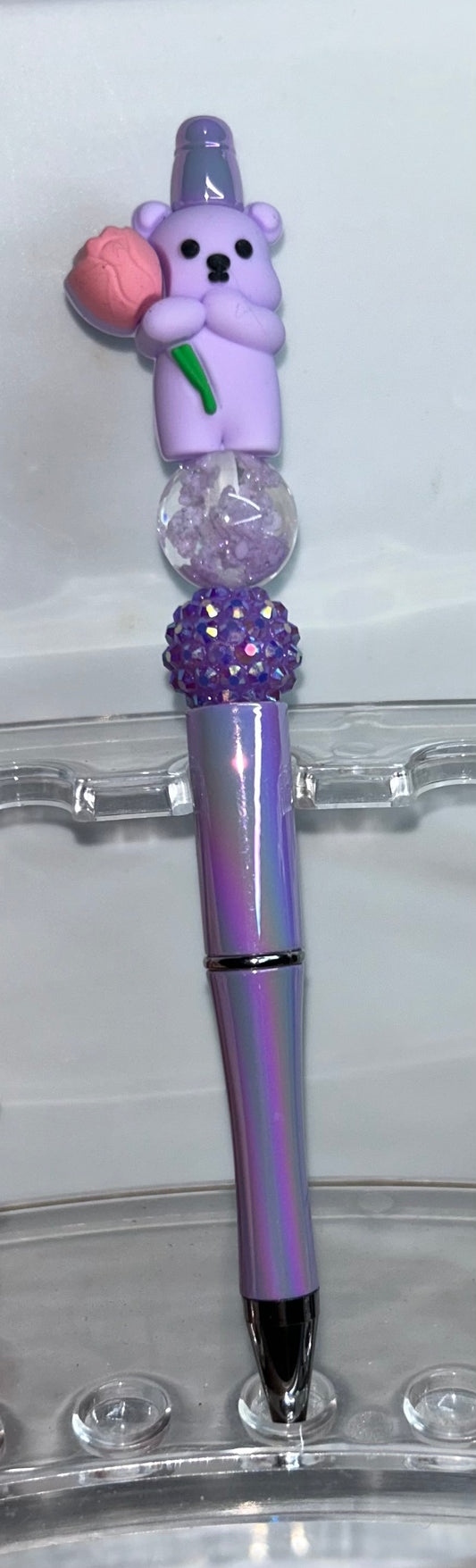 Purple Bear With Flower Shiny Purple Pen