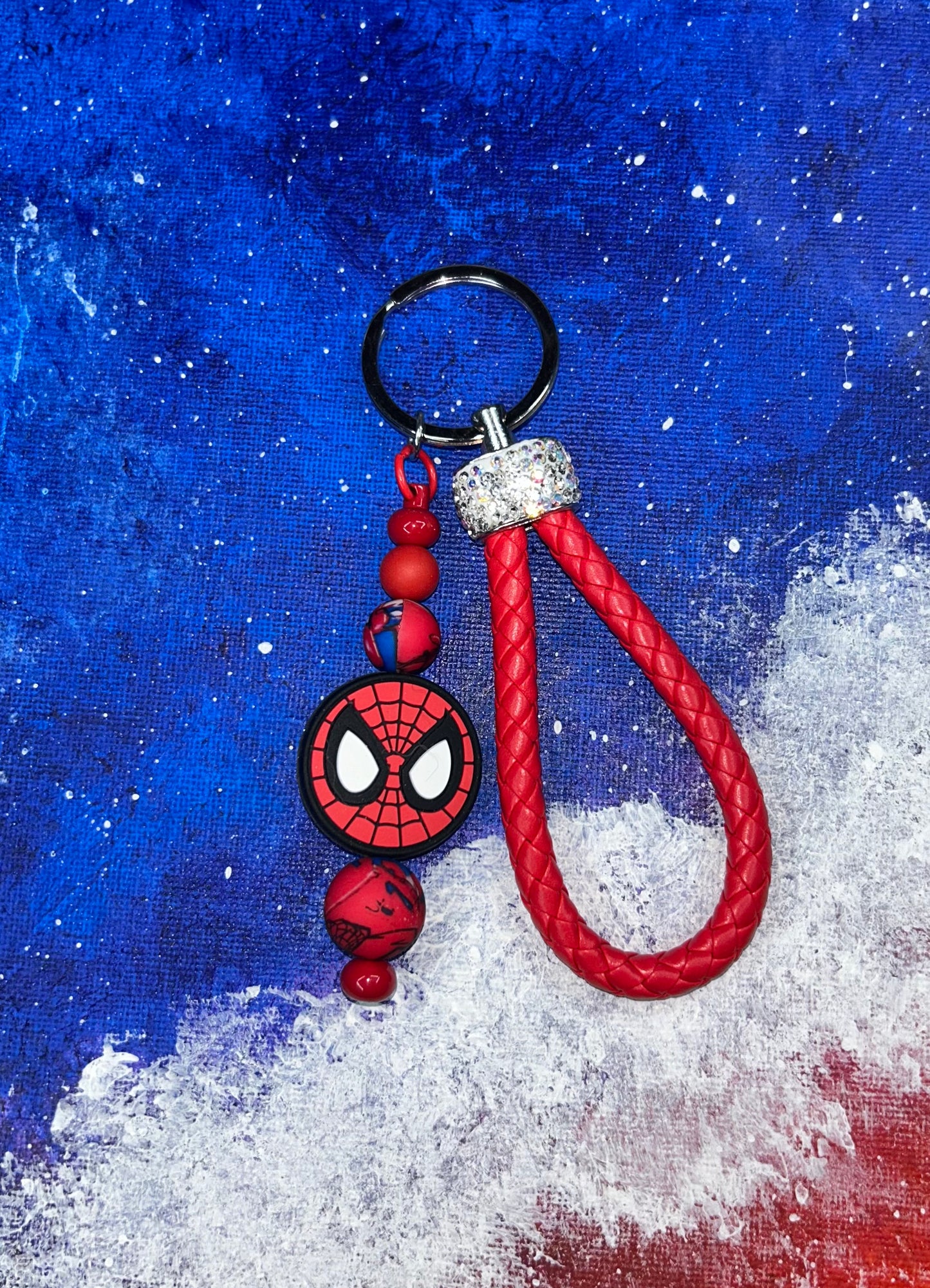 Spiderman Head Red Rope Key Chain