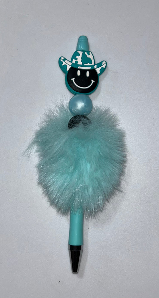 Teal Fluffy Cowboy Smilie Pen