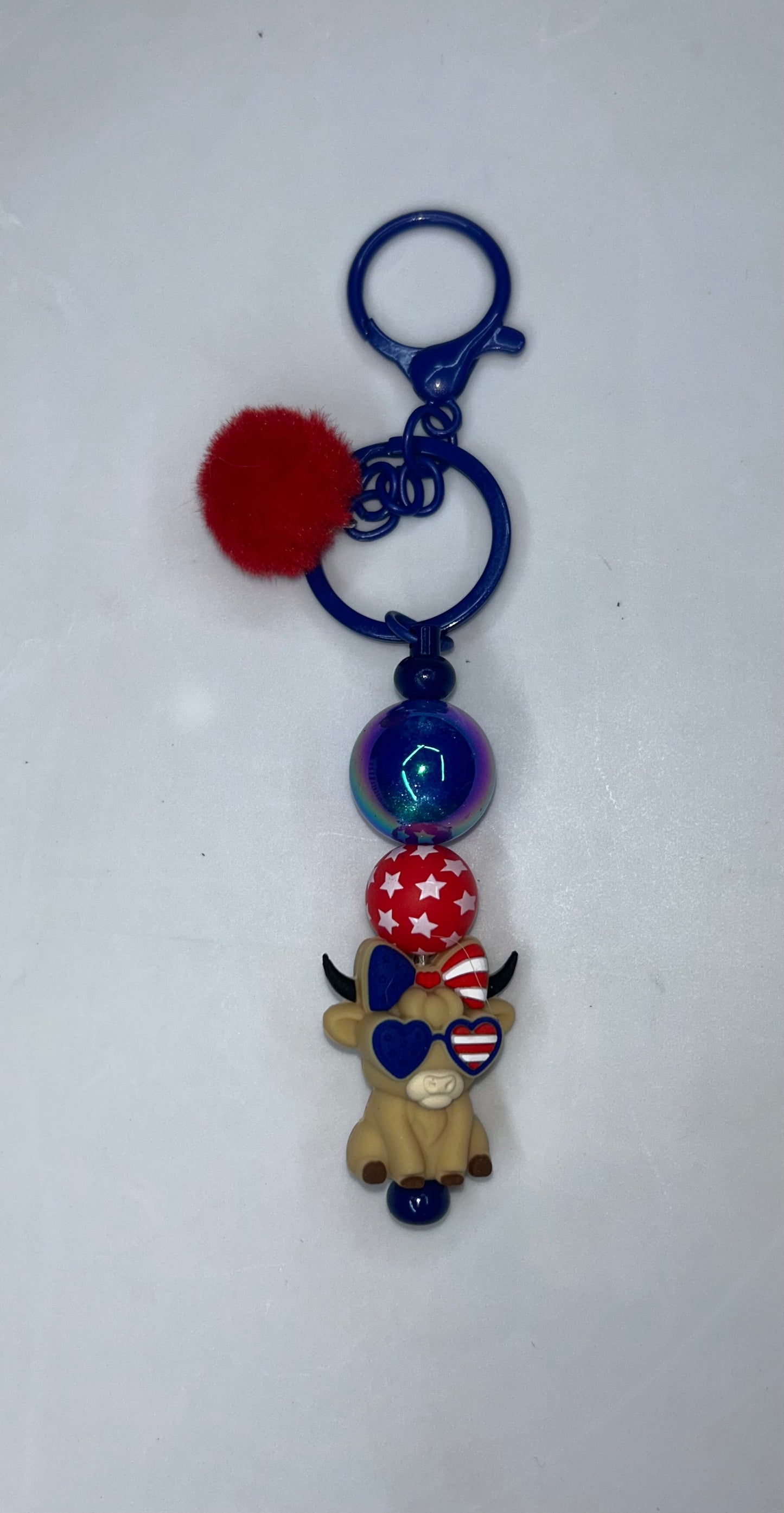 Patriotic Highland Cow Key Chain