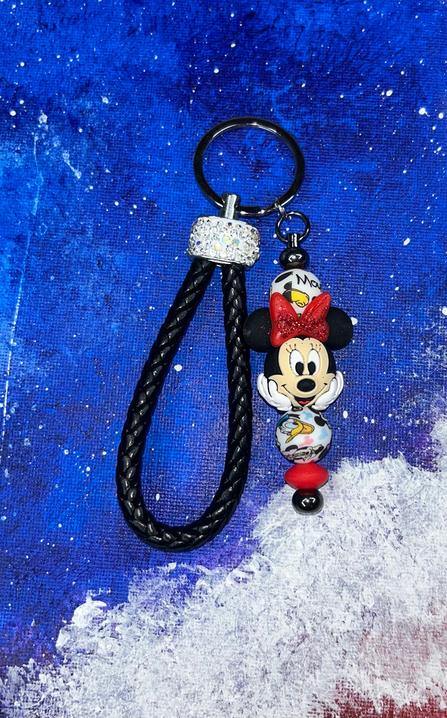 Minnie Head Black Rope Key Chain