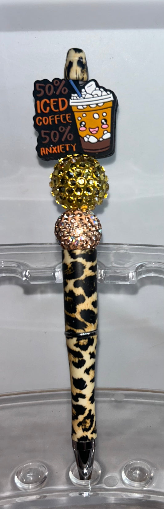 50% Iced Coffee 50% Anxiety Leopard Print Pen