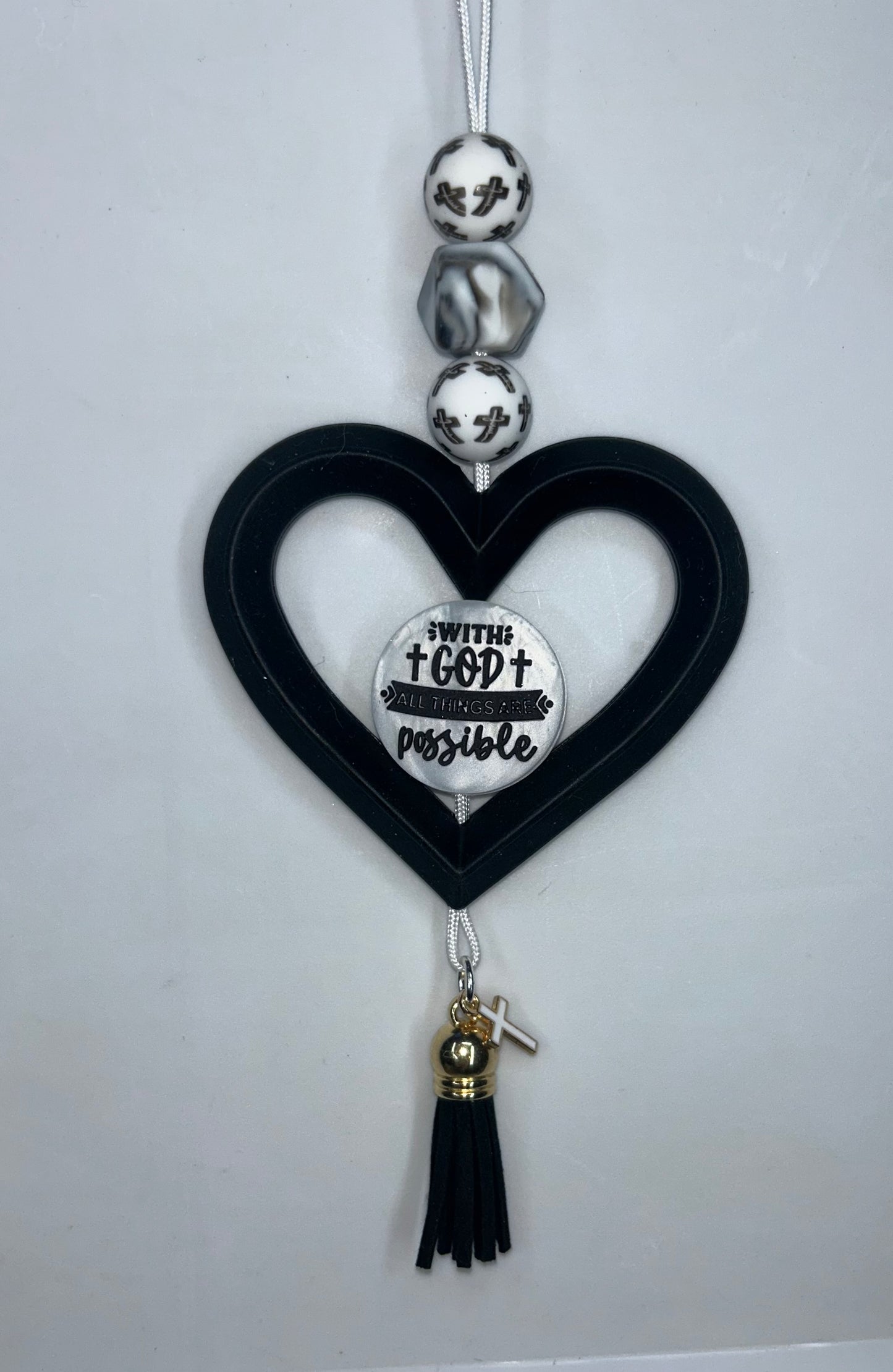With God All Things Are Possible Black Heart Car Charm