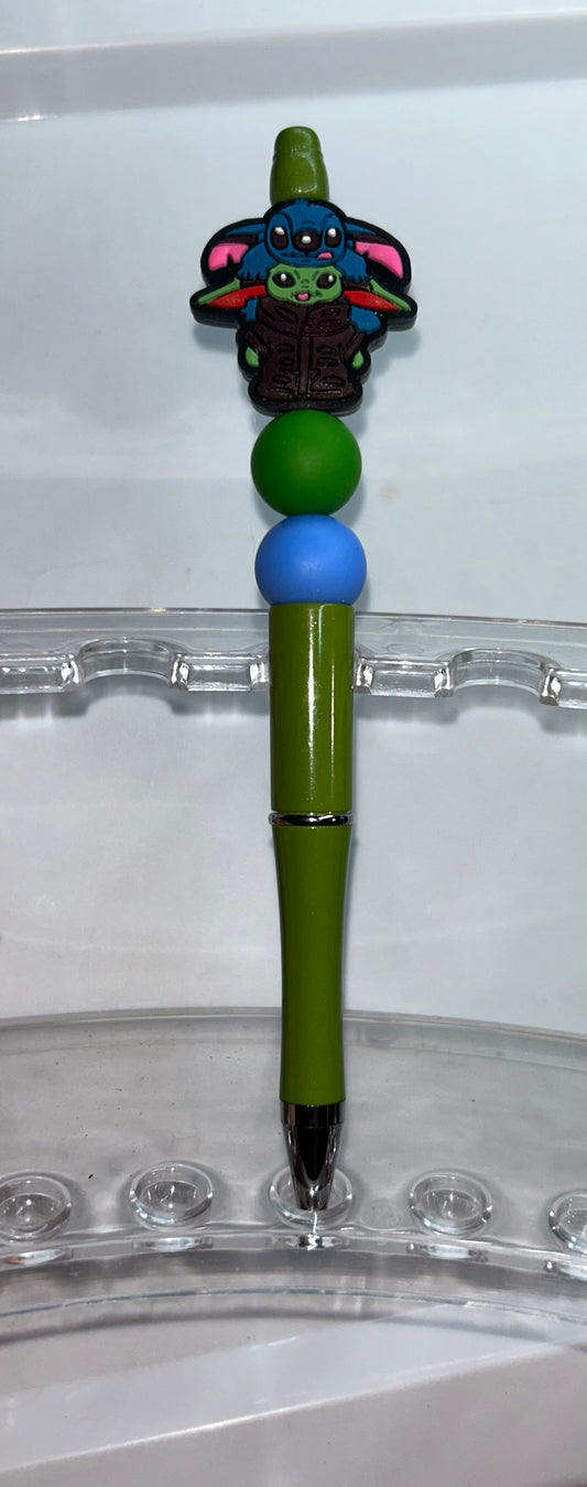 Stitch and Grogu Green Pen