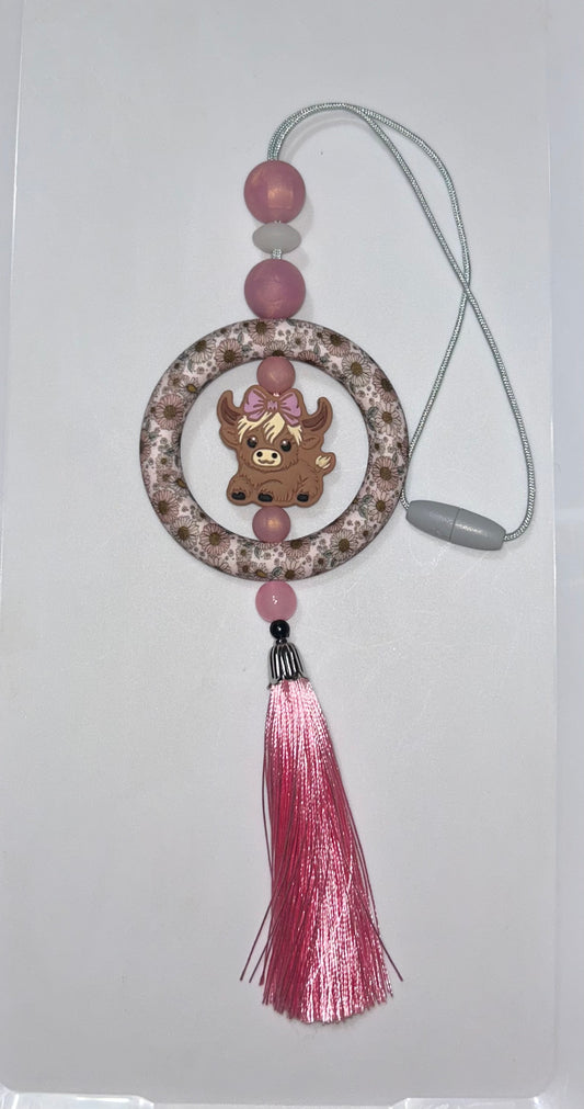Pink Bow Highland Cow Car Charm