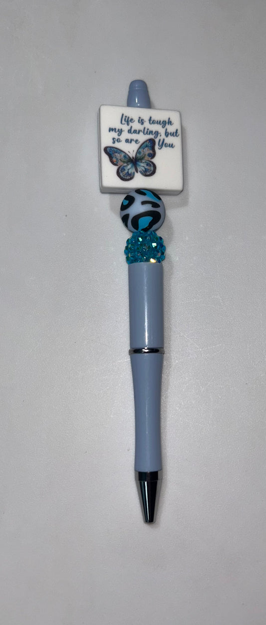 Life Is Tough Butterfly Light Blue Pen