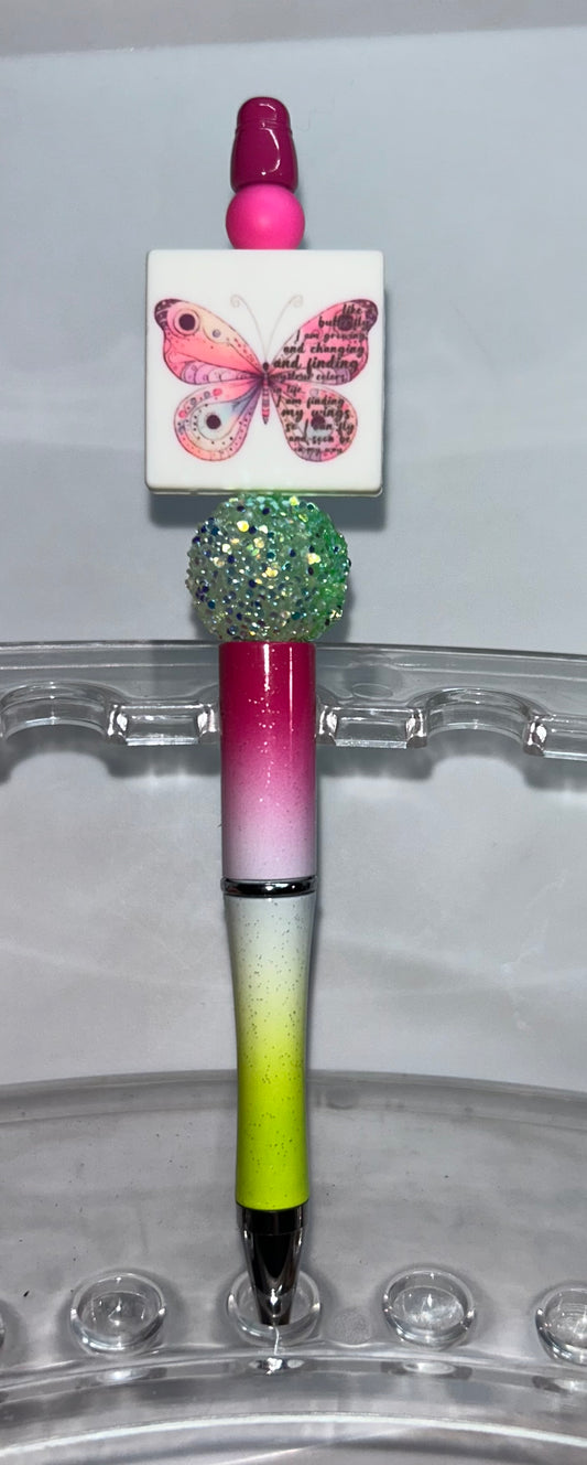 Pink Butterfly Square Yellow/Pink Ombre' Pen