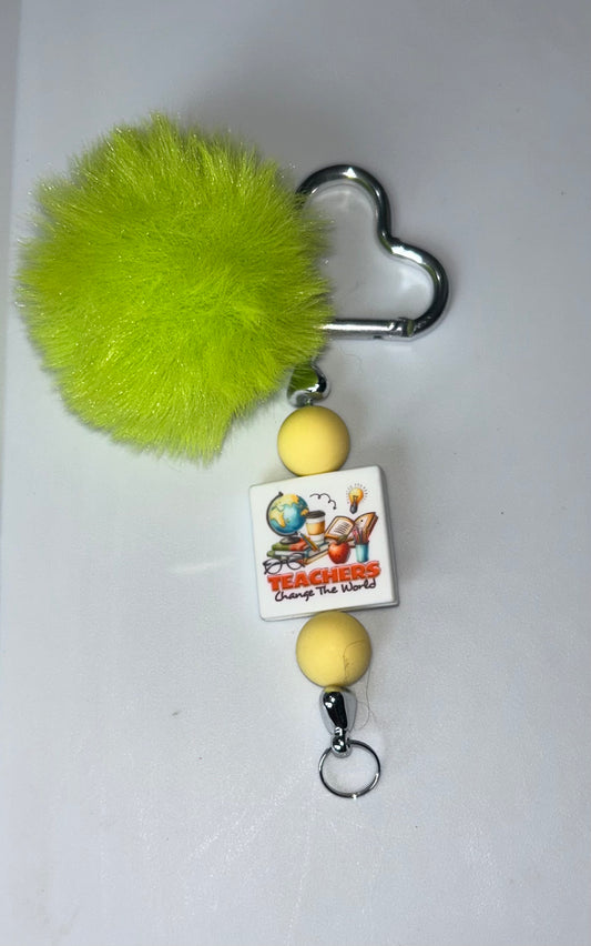 Teacher Green PomPom Keychain