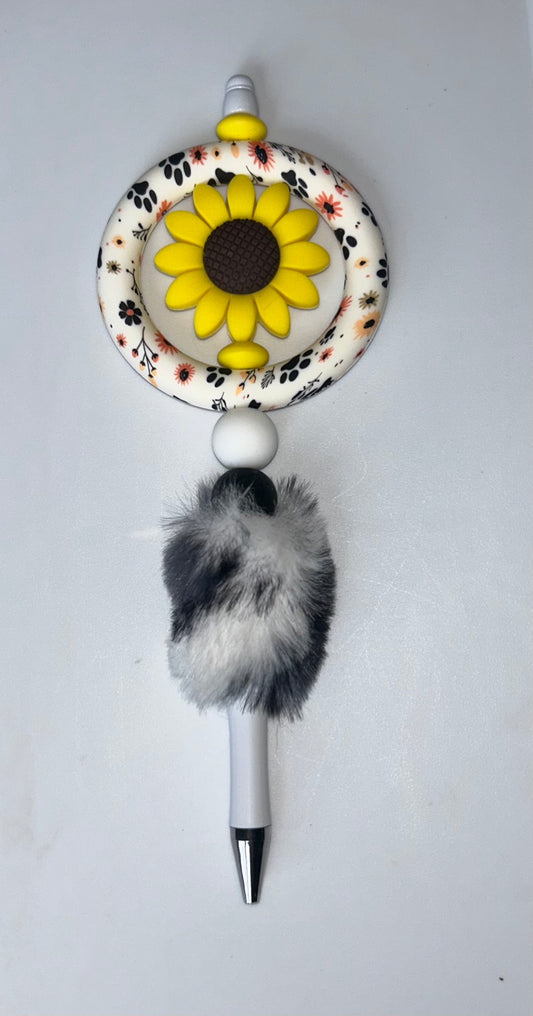 Sunflower Ring Black/White PomPom Pen