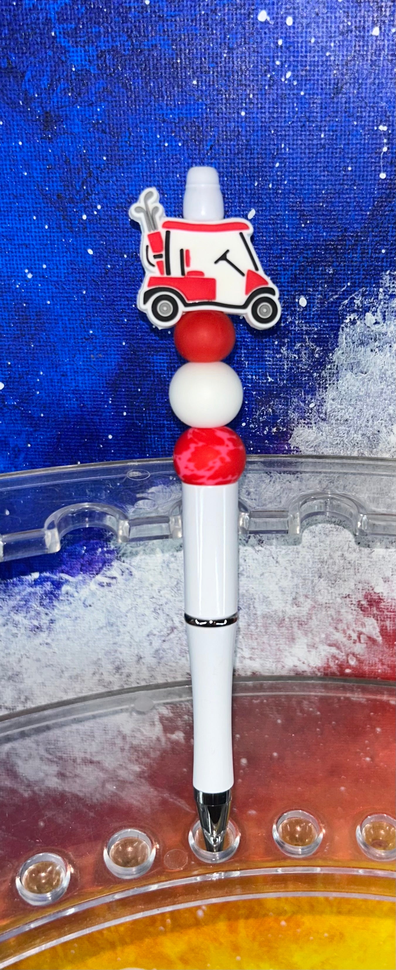 Red Golf Cart White Pen