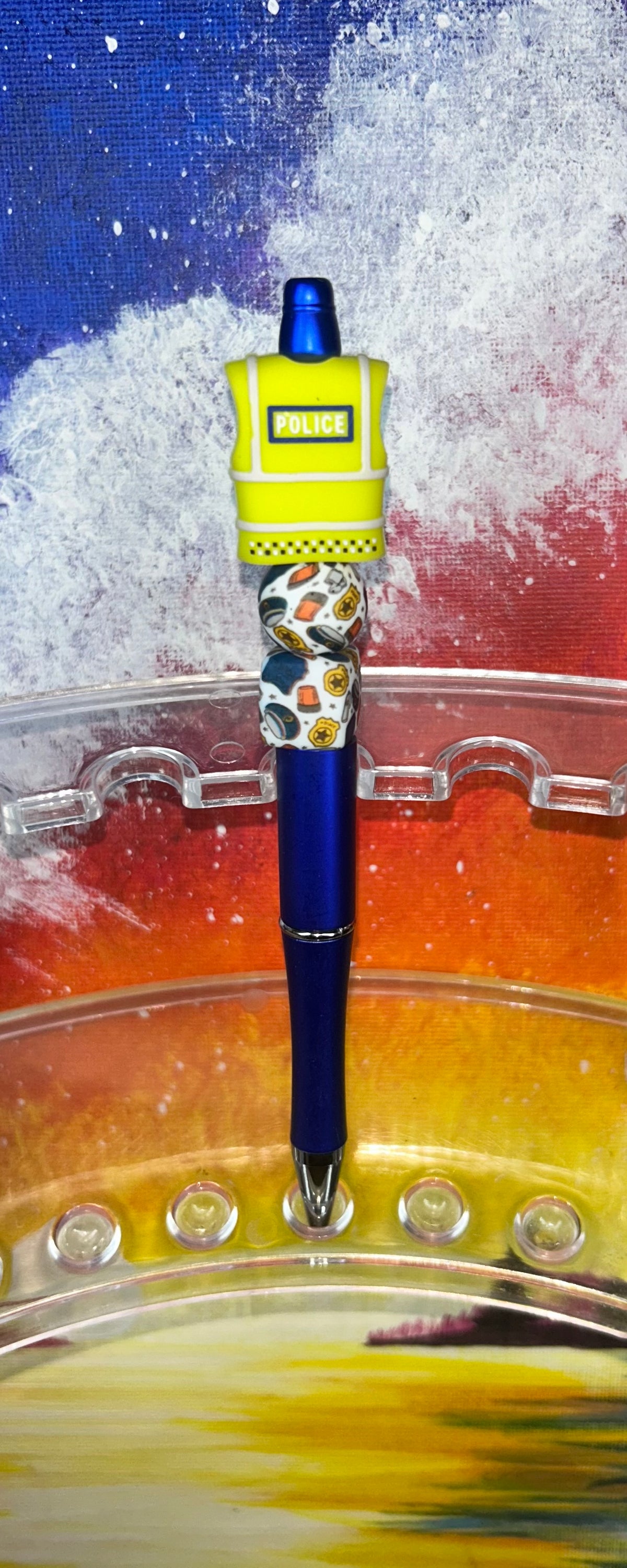Police Yellow Vest Royal Blue Pen