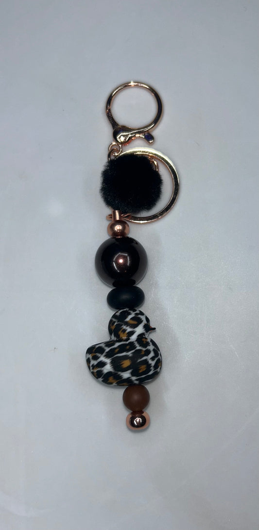 Black Cow Print Duck Key Chain