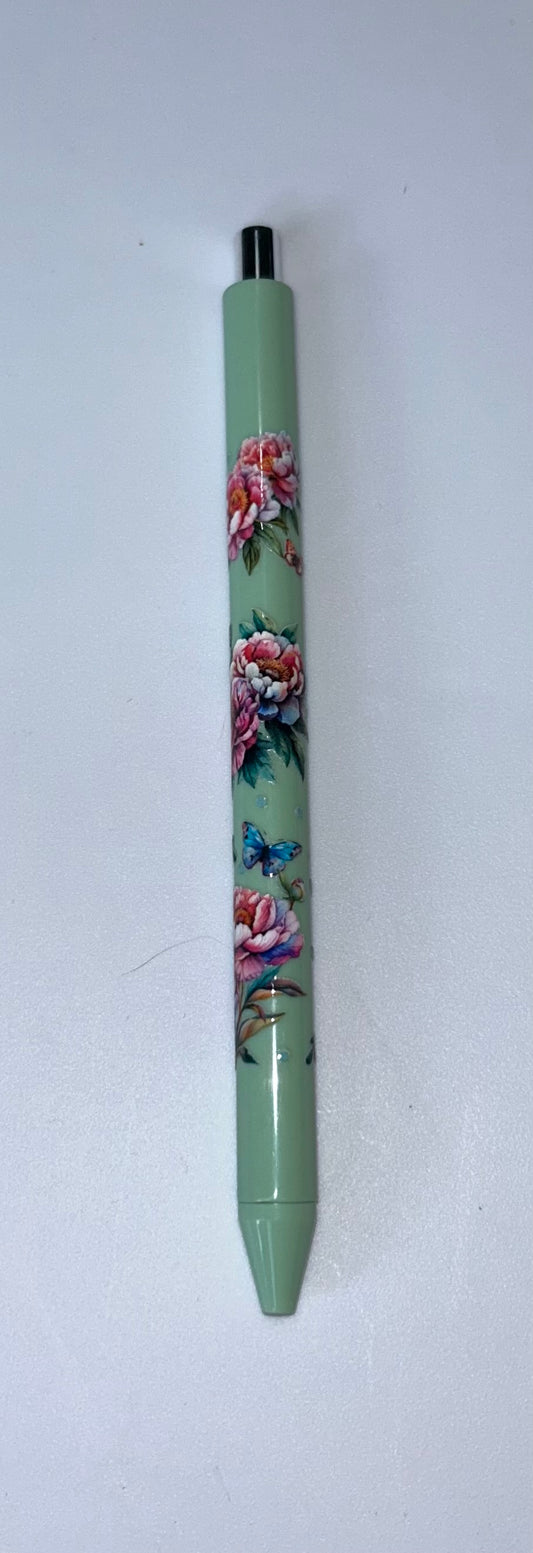 Flowers And Sunflowers Wrapped Green Pen