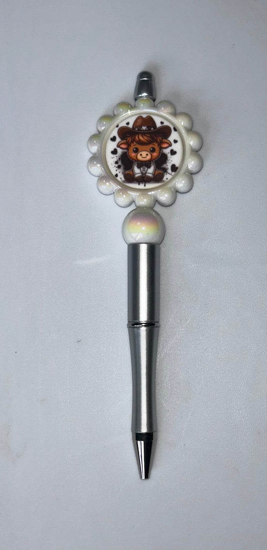 Highland Cow Circle Silver Pen