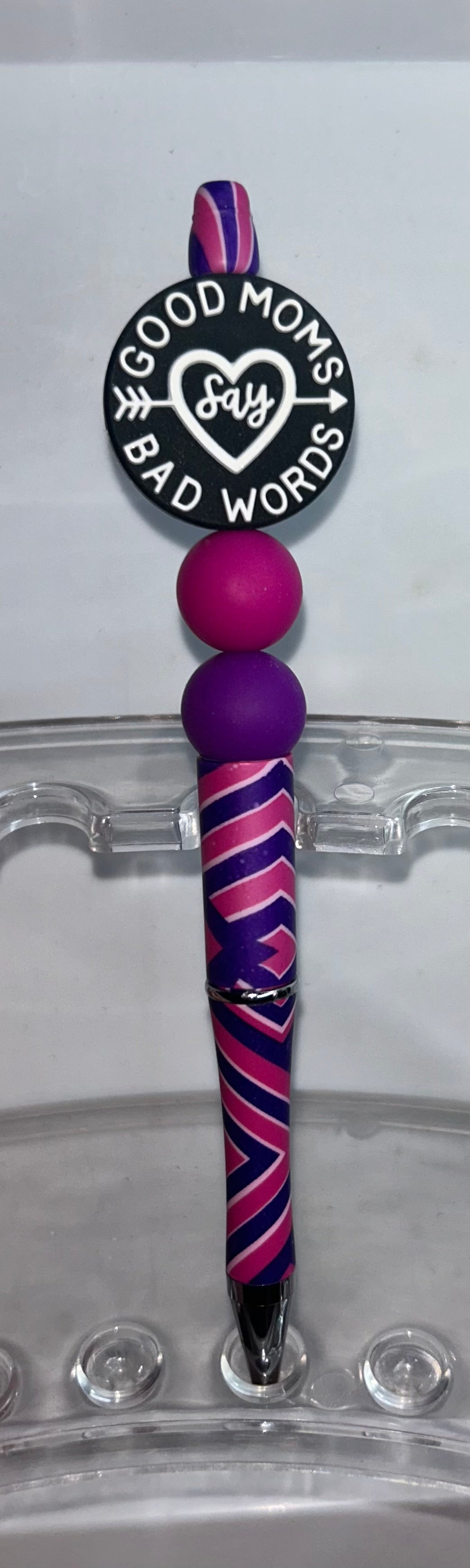 Good Moms Say Bad Words Purple/Pink Striped Pen