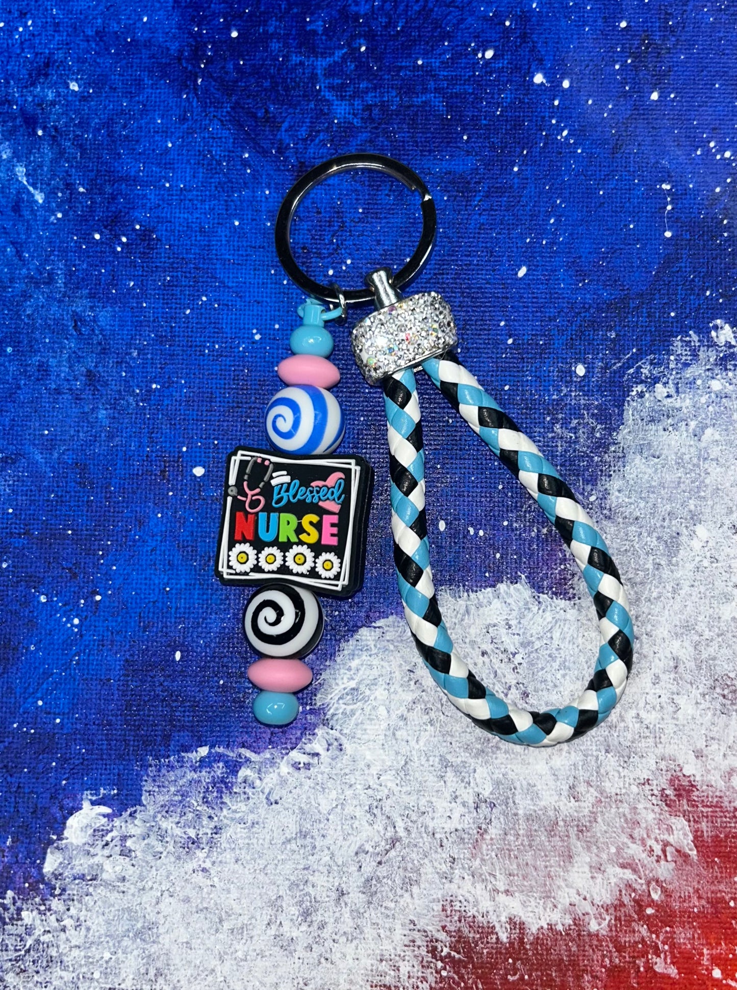 Blessed Nurse Blue/Black/White Rope Key Chain