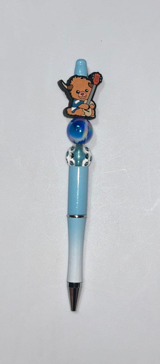 Highland Cow Guitar Blue Ombré Pen