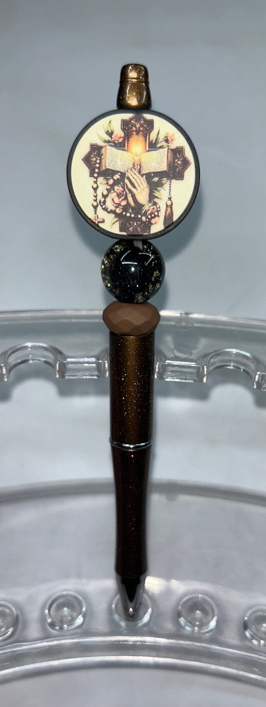 Cross Round Brown Glitter Pen