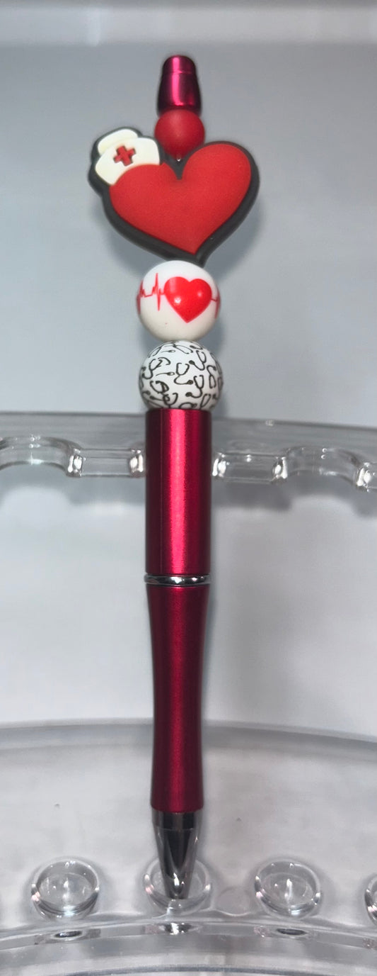 Red Heart With Nurse Hat Red Pen