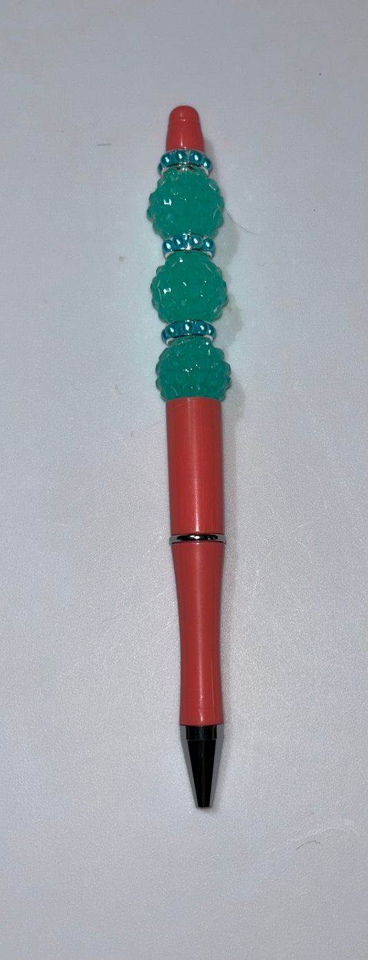 Teal Beaded Peach Pen