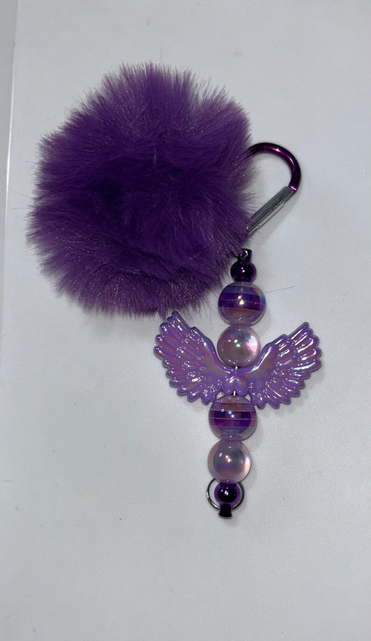 Purple Wings Pompom Keychain