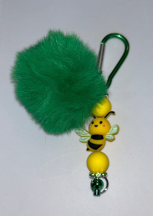 Bee Keychain Green Pompom