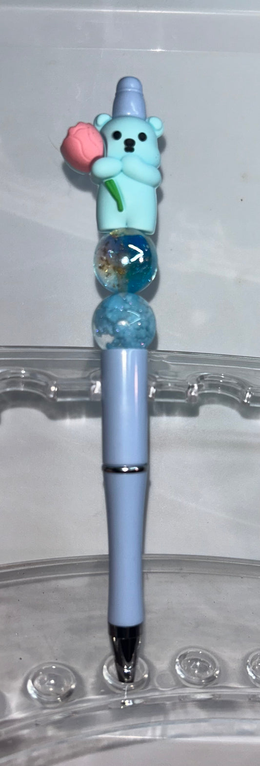 Blue Bear Flower Light Blue Pen