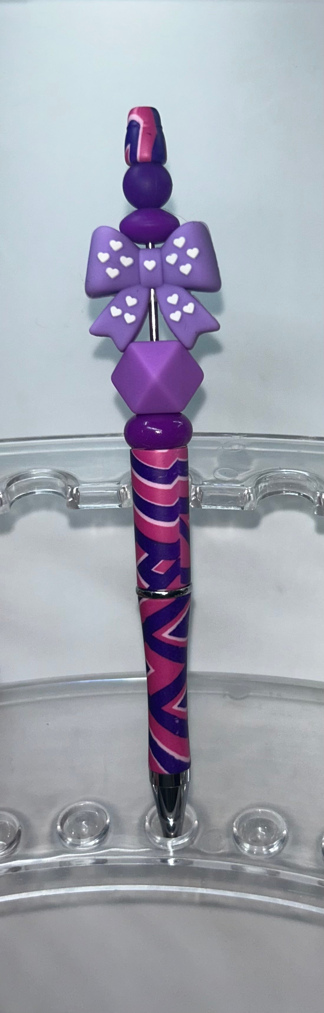 Purple Bow Pink/Purple Stripe Pen
