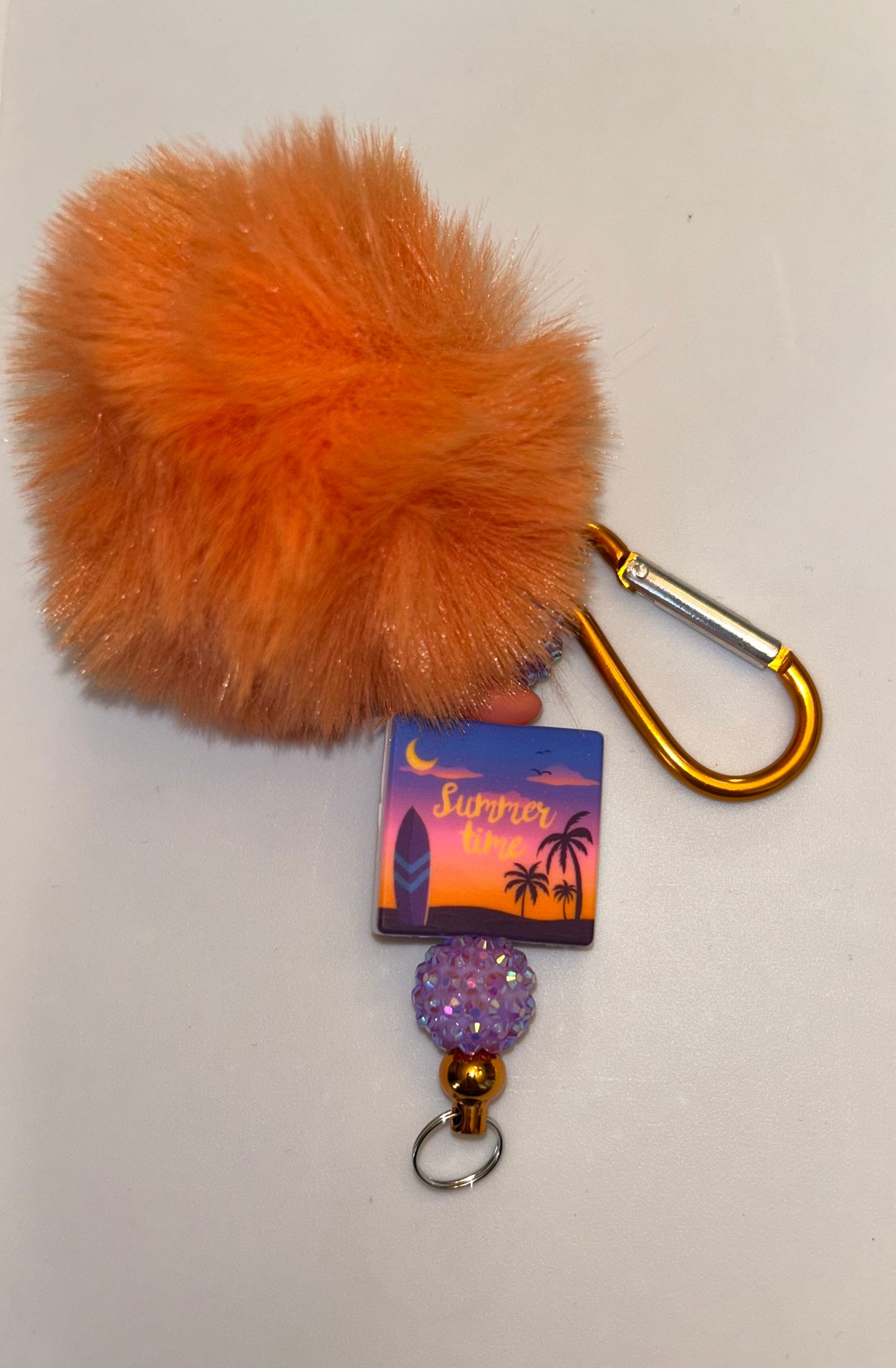 Summer Vibes Orange Pompom Keychain