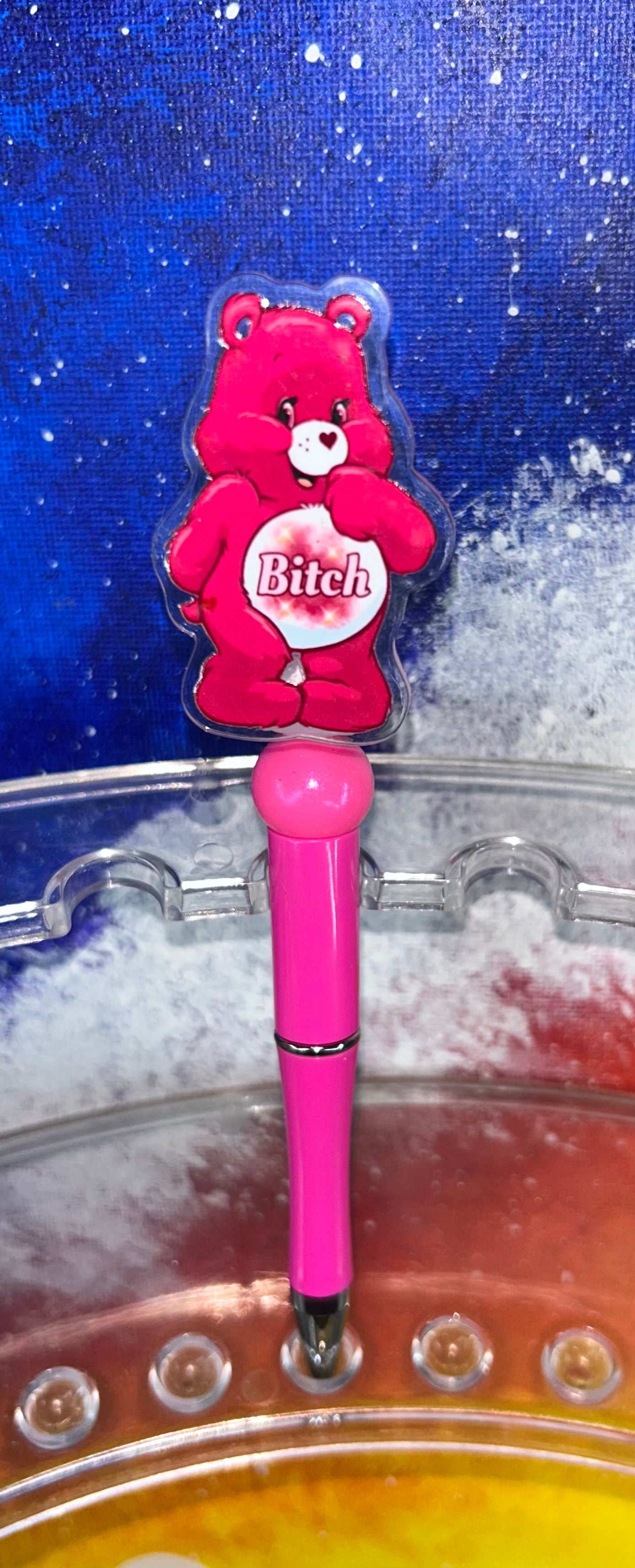 B!tch Pink Spinning Swear Bear Barbie Pink Pen