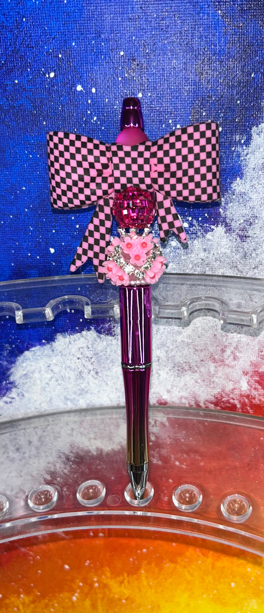 Pink Checkered Shiny Pink Ombre' Pen