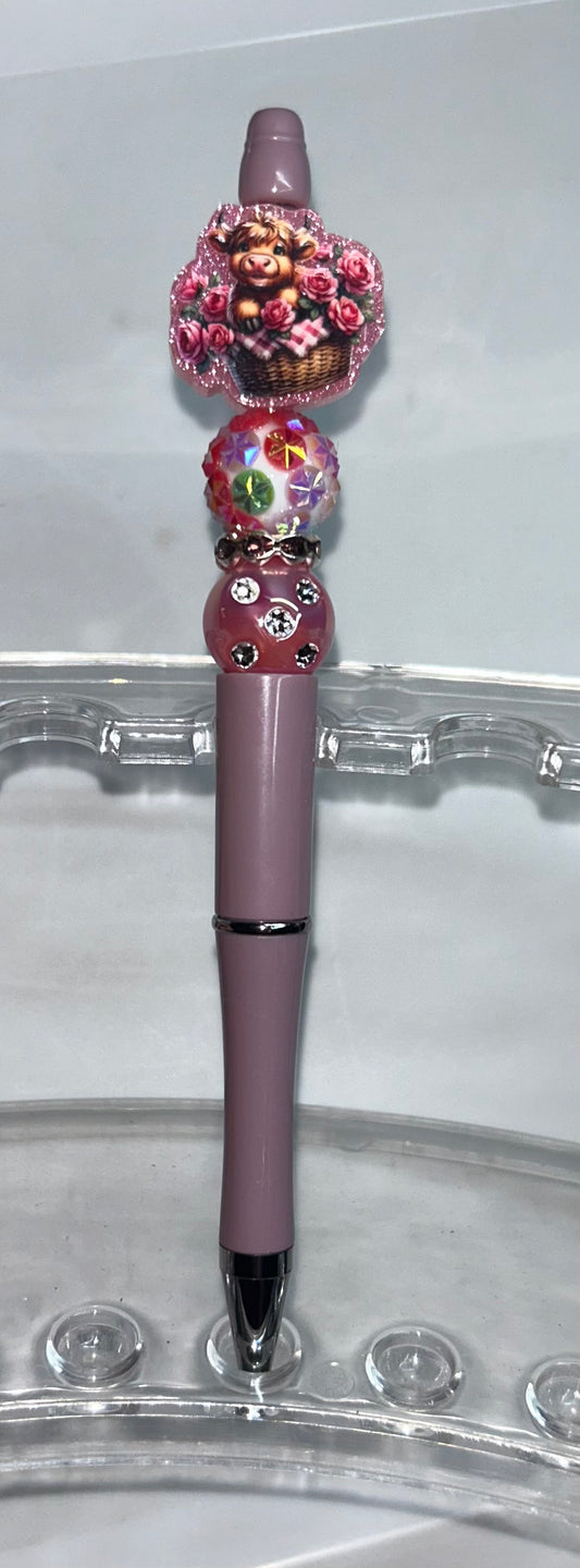 Highland Cow Acrylic Rose Pen