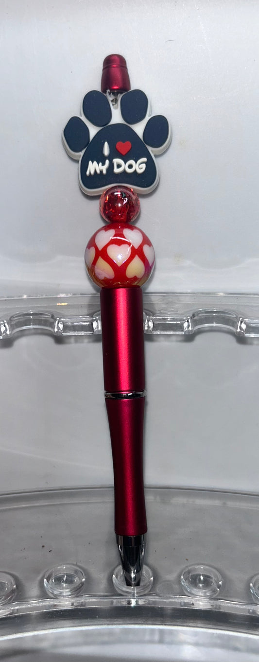I Love My Dog Paw Print Red Pen
