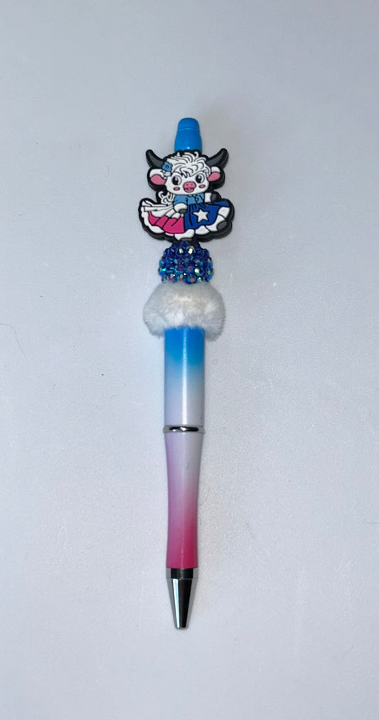 Patriotic Cow Pink and Blue Pen