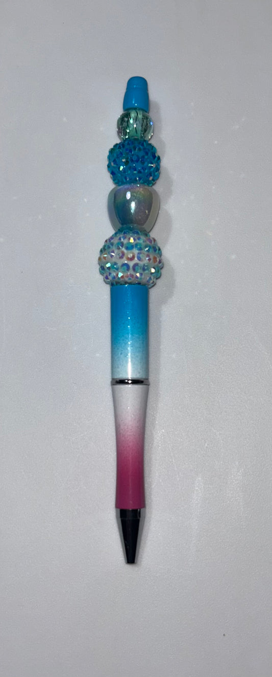 Blue Pink White Apple Beaded Pen