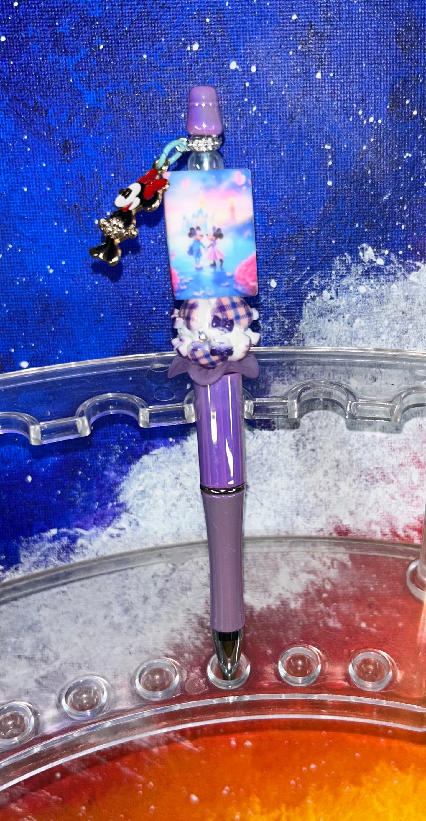 Mickey & Minnie Book Minnie Charm Pearl Purple Pen