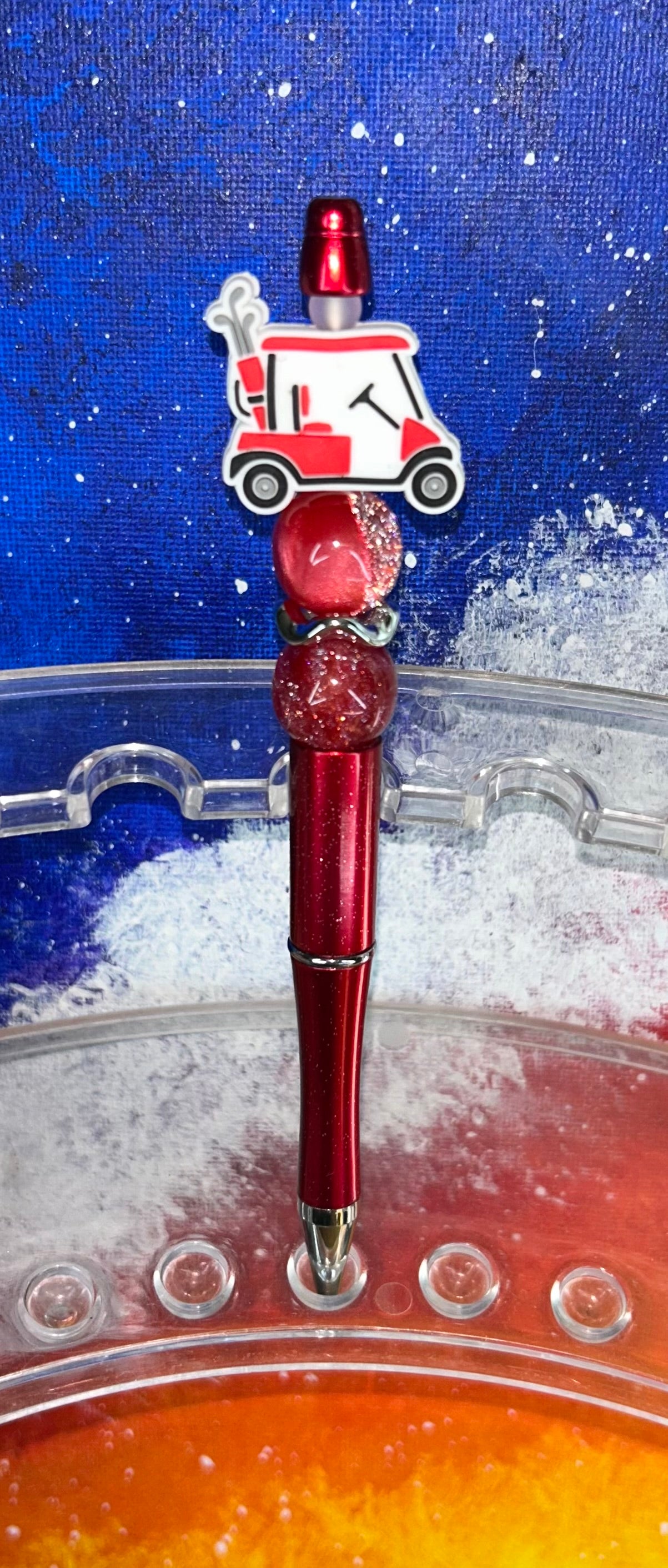 Red Golf Cart Glitter Red Pen