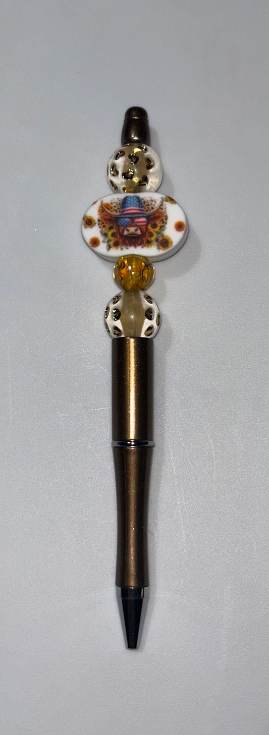 Patriotic Highland Cow Brown Pen