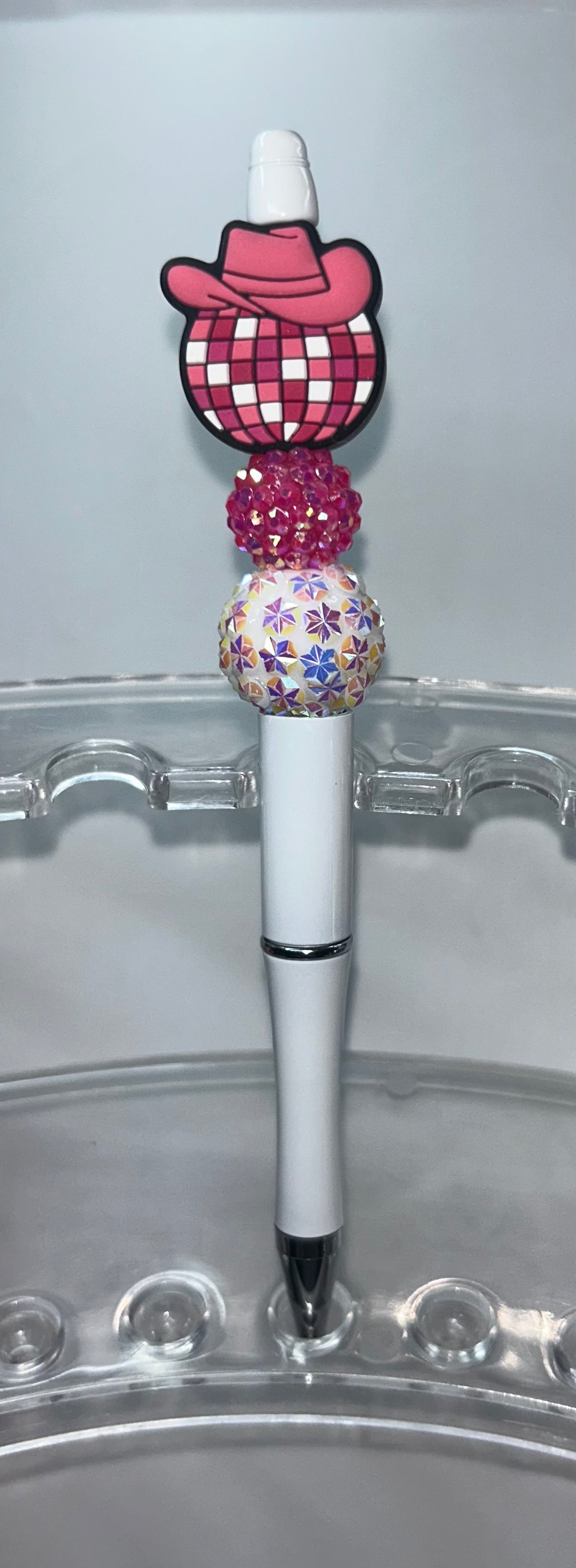 Pink Disco Ball White Pen