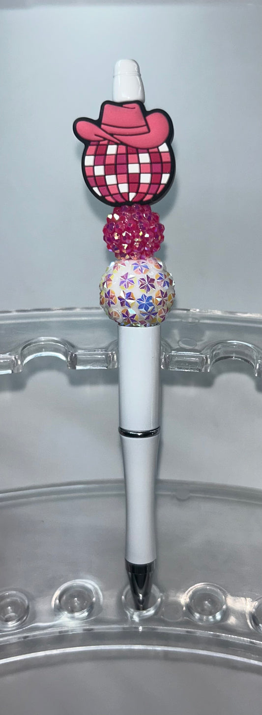 Pink Disco Ball White Pen