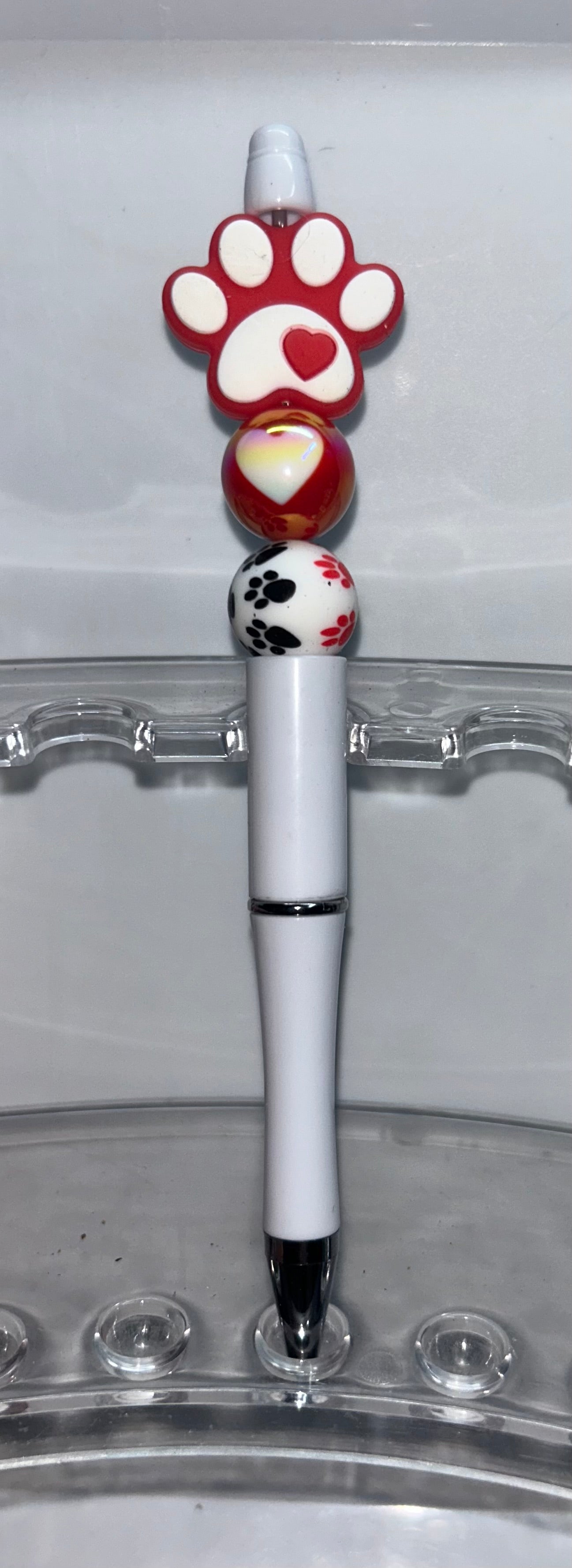 Red/White Paw Print White Pen