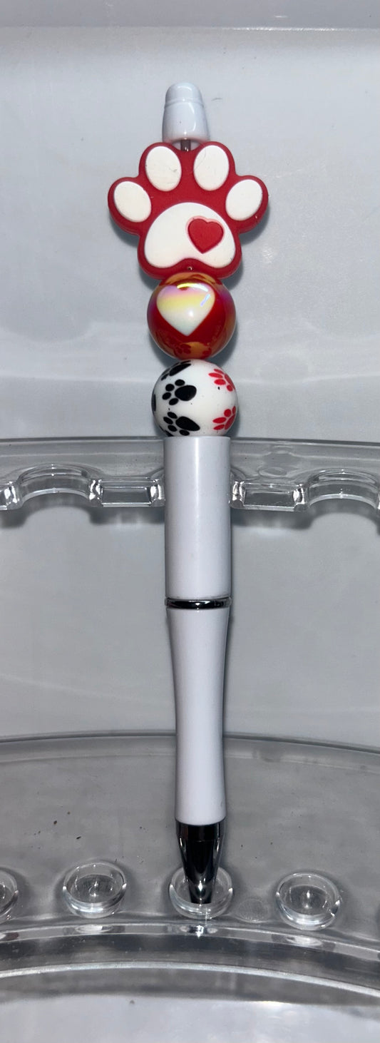 Red/White Paw Print White Pen
