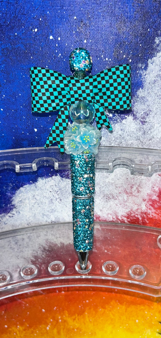 Teal Checkered Bling Specialty Pen