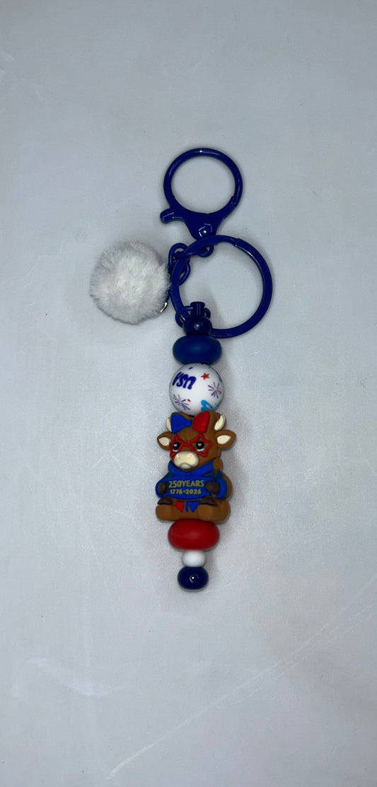 250 Years Patriotic Highland Cow Key Chain
