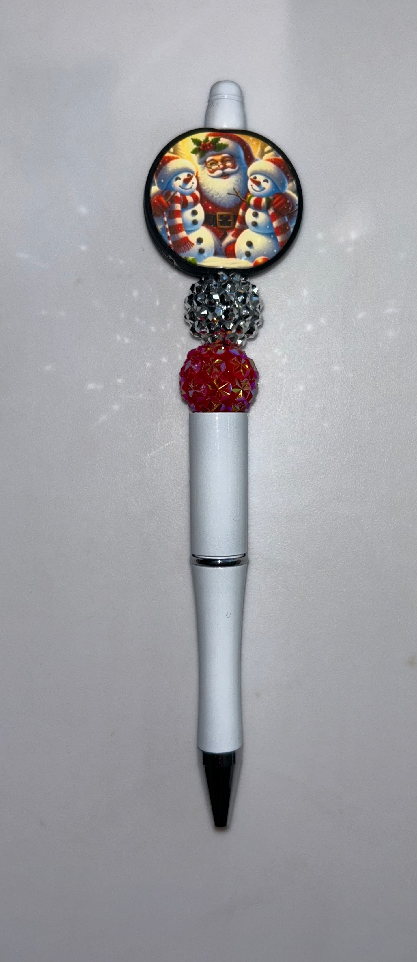 Santa Snowmen Round White Pen