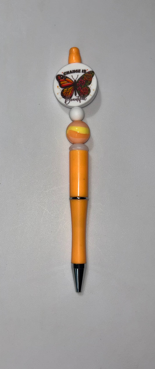 Change Is Beautiful Butterfly Orange Pen
