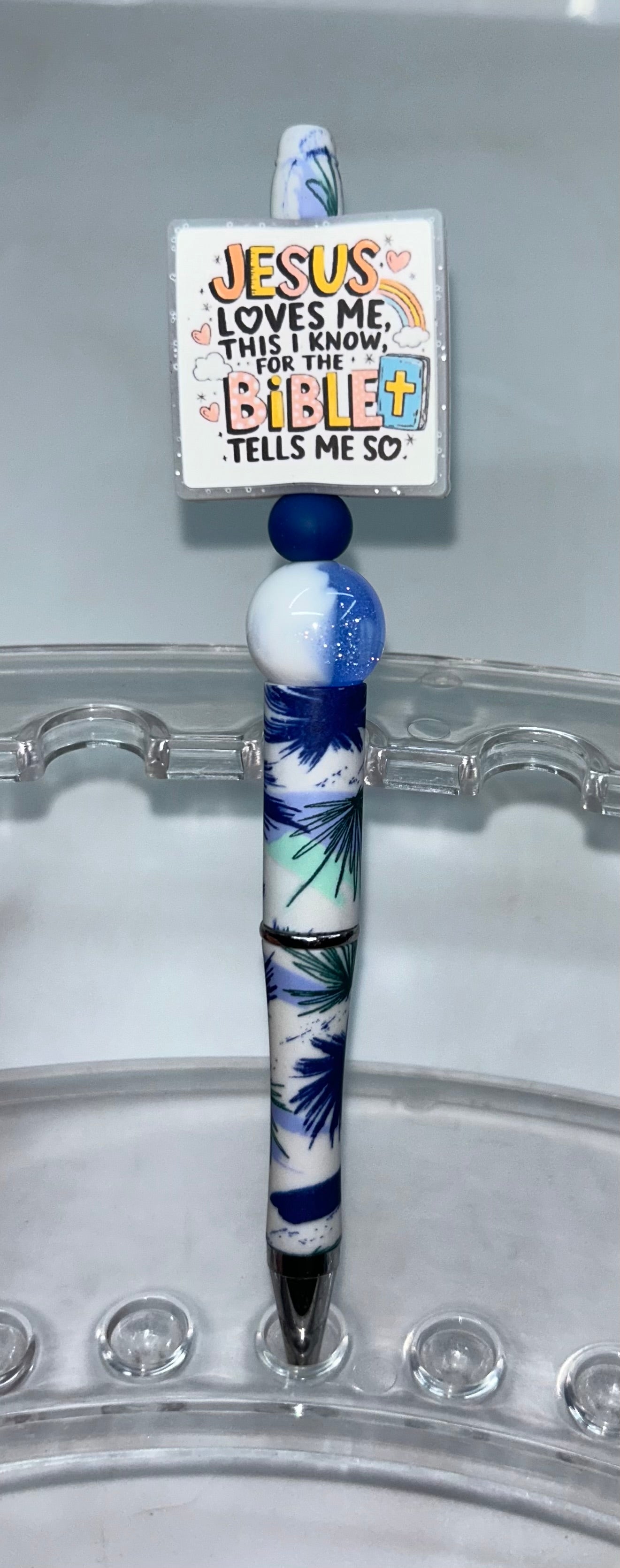 Jesus Loves Me This I Know Floral Burst Blue Pen