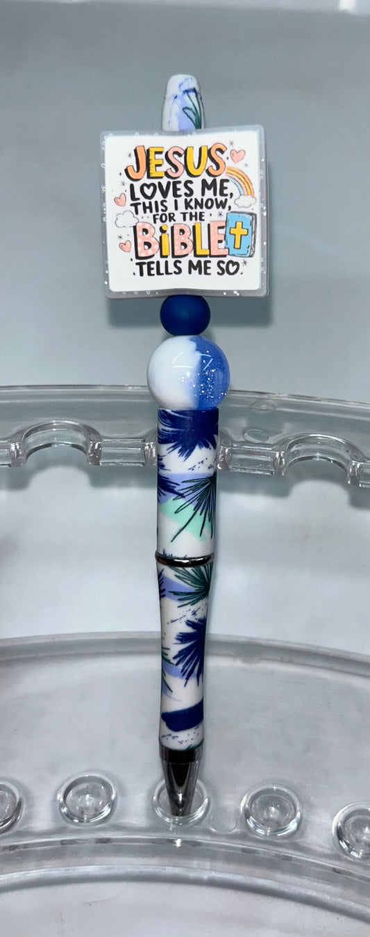 Jesus Loves Me This I Know Floral Burst Blue Pen