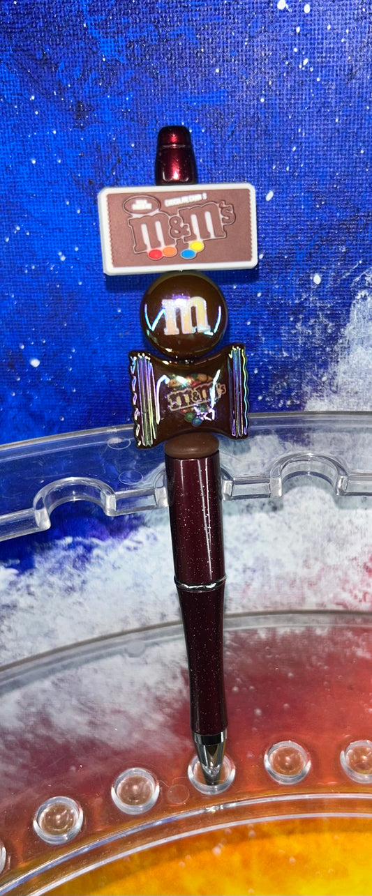M & M Candy Burgandy Glitter Pen